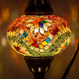 Lit close-up of mosaic glass globe — Multicolor table lamp glowing (ENV DVN3004)
