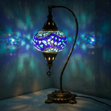 Blue Turkish mosaic table lamp illuminated, showing colorful light projection (ENV DVN3005)