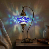 Blue blue jewel Turkish mosaic table lamp in styled room — handmade Moroccan table lamp (ENV DVN3005)