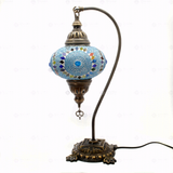 Full view of handmade Green green jewel Turkish mosaic table lamp on white background (ENV DVN3006)