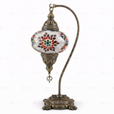 Full view of handmade Multicolor multicolor jewel Turkish mosaic table lamp on white background (ENV DVN3007)