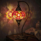 Pink pink rose Turkish mosaic table lamp in styled room — handmade Moroccan table lamp (ENV DVN3008)