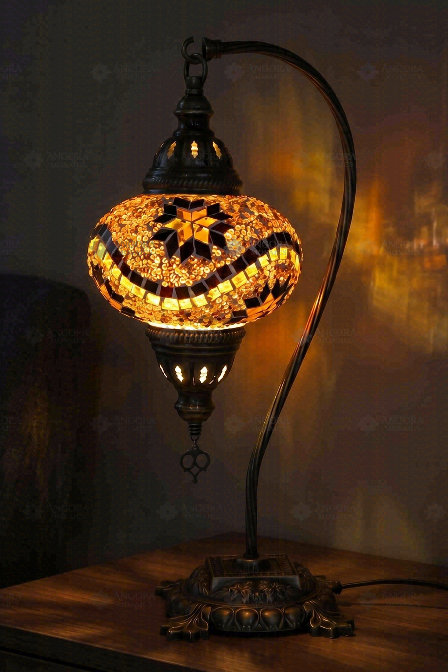 Amber Swan Neck Table Lamp