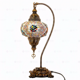 Full view of handmade Multicolor multicolor jewel Turkish mosaic table lamp on white background (ENV DVN3010)