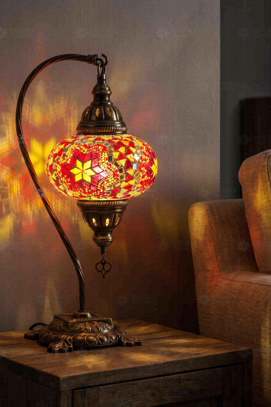 Red Swan Neck Table Lamp