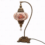 Full view of handmade Amber warm amber Turkish mosaic table lamp on white background (ENV DVN3011)