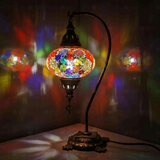 Multicolor Turkish mosaic table lamp illuminated, showing colorful light projection (ENV DVN3012)