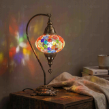 Multicolor multicolor jewel Turkish mosaic table lamp in styled room — handmade Moroccan table lamp (ENV DVN3012)