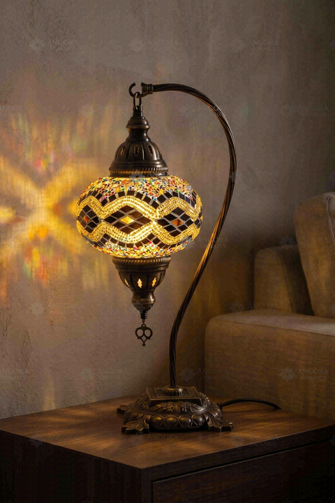 Amber Black Swan Neck Table Lamp