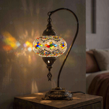 Multicolor multicolor jewel Turkish mosaic table lamp in styled room — handmade Moroccan table lamp (ENV DVN3014)