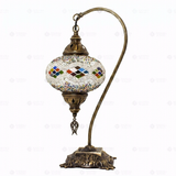 Full view of handmade Multicolor multicolor jewel Turkish mosaic table lamp on white background (ENV DVN3014)