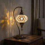 White white glow Turkish mosaic table lamp in styled room — handmade Moroccan table lamp (ENV DVN3015)