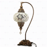 Full view of handmade White white glow Turkish mosaic table lamp on white background (ENV DVN3015)
