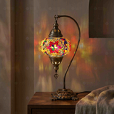 Multicolor multicolor jewel Turkish mosaic table lamp in styled room — handmade Moroccan table lamp (ENV DVN3017)
