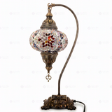 Full view of handmade Multicolor multicolor jewel Turkish mosaic table lamp on white background (ENV DVN3017)