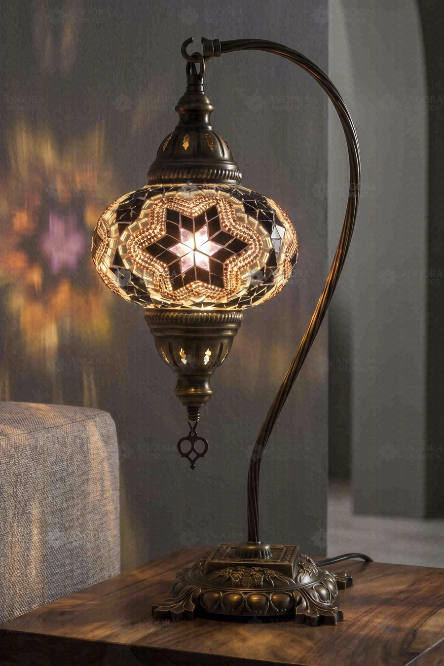 Black and Purple Star Swan Neck Table Lamp