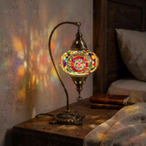 Multicolor multicolor jewel Turkish mosaic table lamp in styled room — handmade Moroccan table lamp (ENV DVN3021)