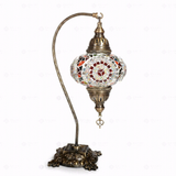 Full view of handmade Multicolor multicolor jewel Turkish mosaic table lamp on white background (ENV DVN3021)