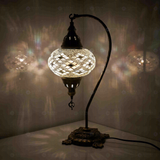 White Turkish mosaic table lamp illuminated, showing colorful light projection (ENV DVN3023)