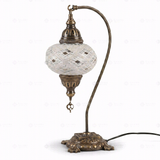 Full view of handmade White white glow Turkish mosaic table lamp on white background (ENV DVN3023)