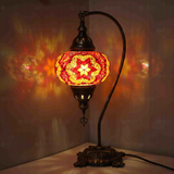Amber Turkish mosaic table lamp illuminated, showing colorful light projection (ENV DVN3025)
