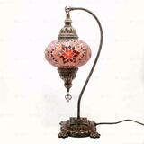 Full view of handmade Amber warm amber Turkish mosaic table lamp on white background (ENV DVN3025)