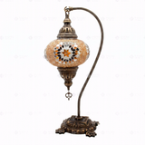 Full view of handmade Amber warm amber Turkish mosaic table lamp on white background (ENV DVN3026)