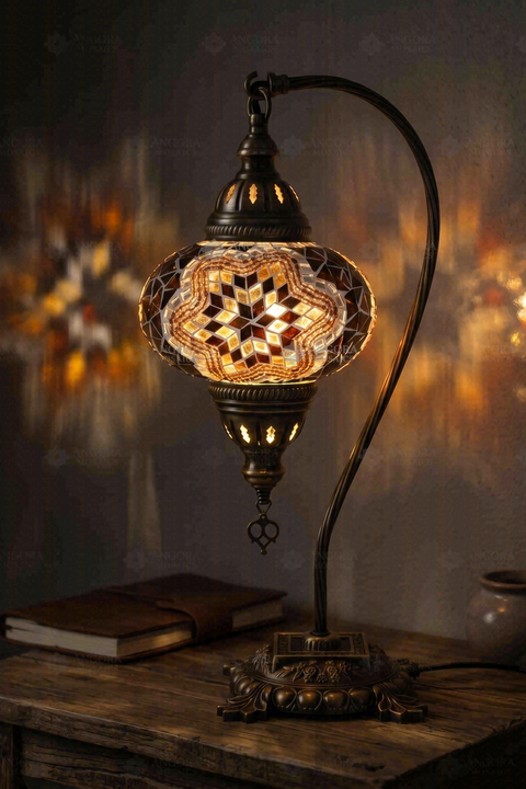 Amber and Brown Star Swan Neck Table Lamp