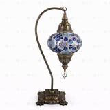 Full view of handmade Blue blue jewel Turkish mosaic table lamp on white background (ENV DVN3032)