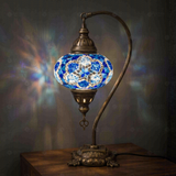 Blue blue jewel Turkish mosaic table lamp in styled room — handmade Moroccan table lamp (ENV DVN3034)