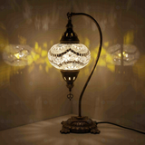 White Turkish mosaic table lamp illuminated, showing colorful light projection (ENV DVN3036)