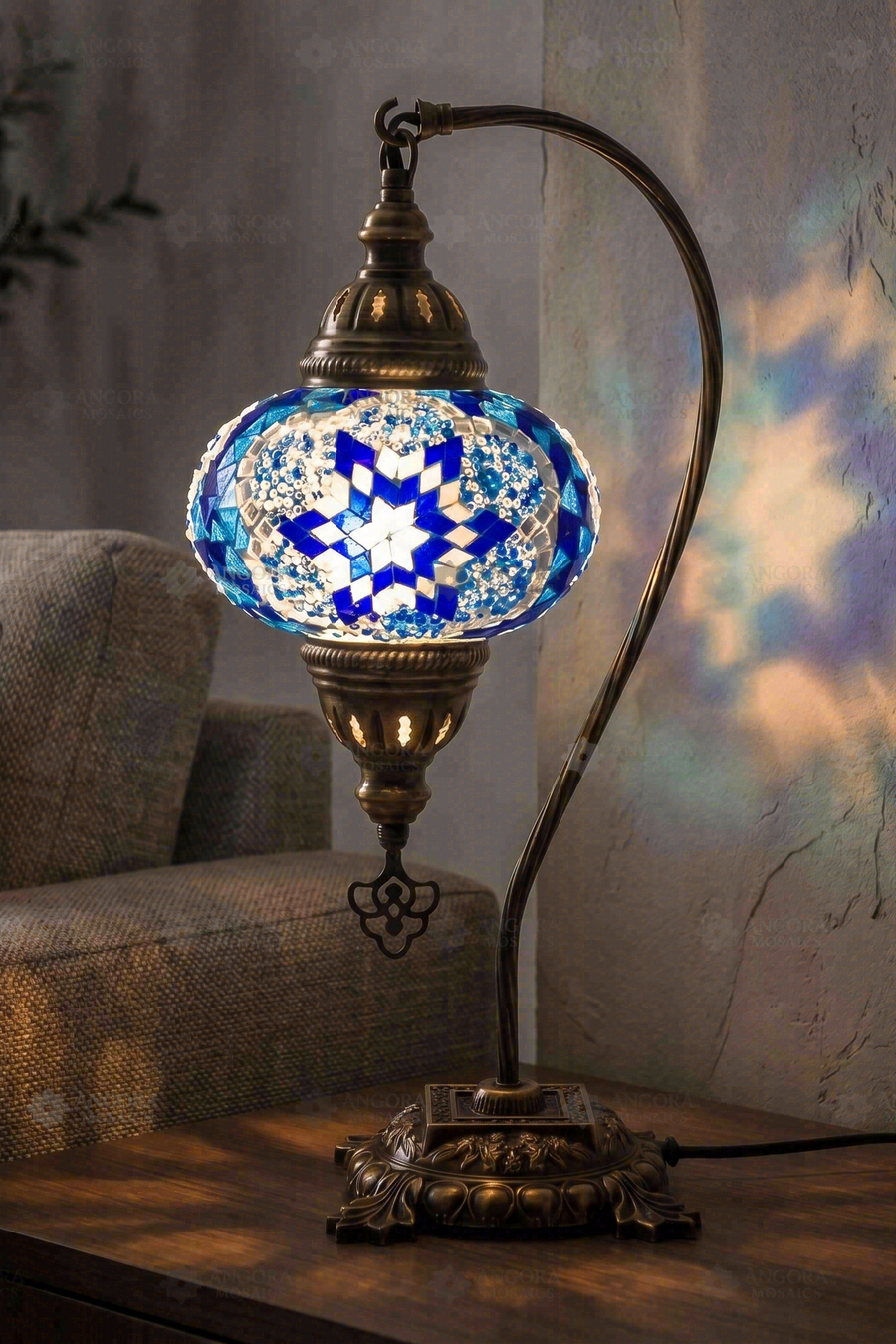 Blue Swan Neck Table Lamp