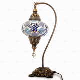 Full view of handmade Blue blue jewel Turkish mosaic table lamp on white background (ENV DVN3040)