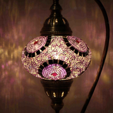 Lit close-up of mosaic glass globe — Pink table lamp glowing (ENV DVN3041)