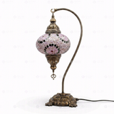 Full view of handmade Pink pink rose Turkish mosaic table lamp on white background (ENV DVN3041)