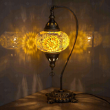 Amber Turkish mosaic table lamp illuminated, showing colorful light projection (ENV DVN3043)