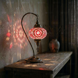Pink pink rose Turkish mosaic table lamp in styled room — handmade Moroccan table lamp (ENV DVN3044)
