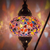 Lit close-up of mosaic glass globe — Pink table lamp glowing (ENV DVN3046)