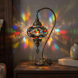 Multicolor multicolor jewel Turkish mosaic table lamp in styled room — handmade Moroccan table lamp (ENV DVN3047)