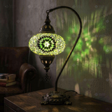 Green green jewel Turkish mosaic table lamp in styled room — handmade Moroccan table lamp (ENV DVN3048)