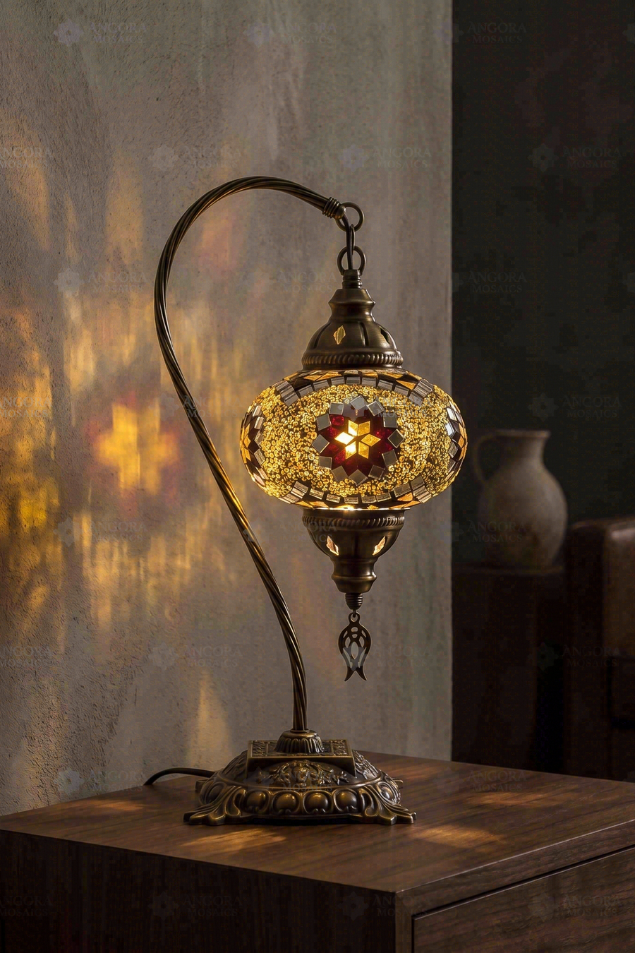 Amber Swan Neck Table Lamp