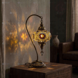 Amber warm amber Turkish mosaic table lamp in styled room — handmade Moroccan table lamp (ENV DVN3049)