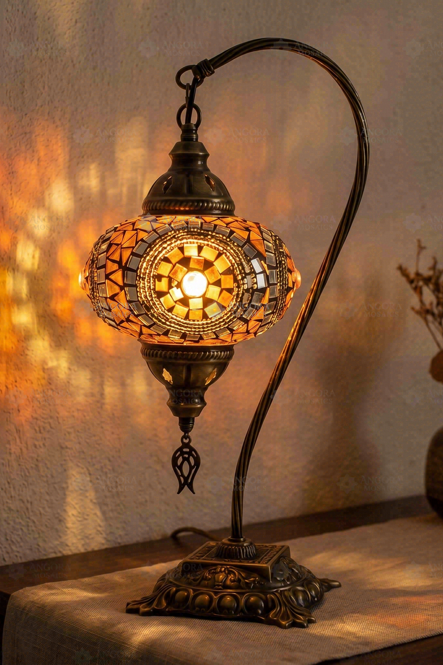 Amber Swan Neck Table Lamp