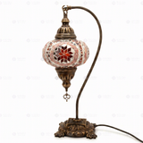 Full view of handmade Red ruby red Turkish mosaic table lamp on white background (ENV DVN3056)