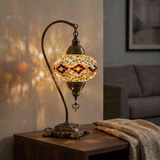 Amber warm amber Turkish mosaic table lamp in styled room — handmade Moroccan table lamp (ENV DVN3057)