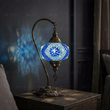 Blue blue jewel Turkish mosaic table lamp in styled room — handmade Moroccan table lamp (ENV DVN3058)