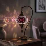 Purple purple jewel Turkish mosaic table lamp in styled room — handmade Moroccan table lamp (ENV DVN3059)