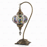 Full view of handmade Multicolor multicolor jewel Turkish mosaic table lamp on white background (ENV DVN3060)