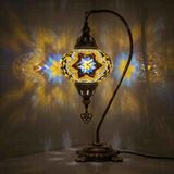 Warm Tones Turkish mosaic table lamp illuminated, showing colorful light projection (ENV DVN3063)