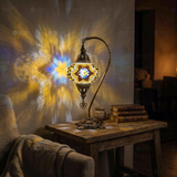 Warm Tones mixed warm Turkish mosaic table lamp in styled room — handmade Moroccan table lamp (ENV DVN3063)